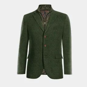  Blazer verde bosque de tweed herringbone esencial de 3 botones