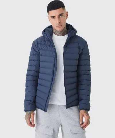 boohoo Mens Tall Zip Through Hooded Puffer Jacket