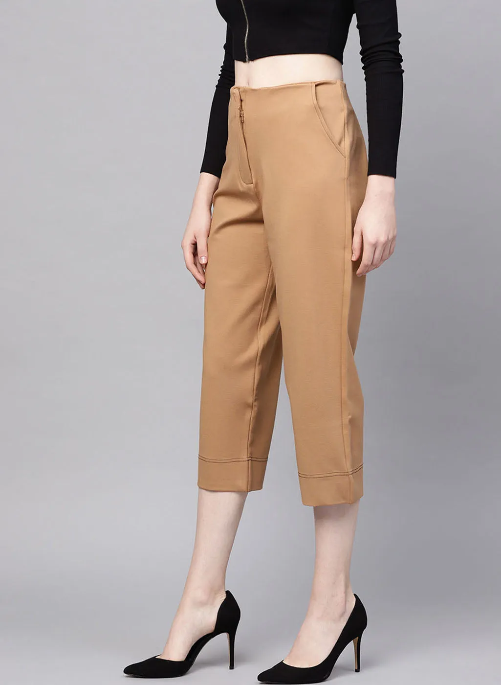 Brown Colored Loose Fit Trouser With Pockets