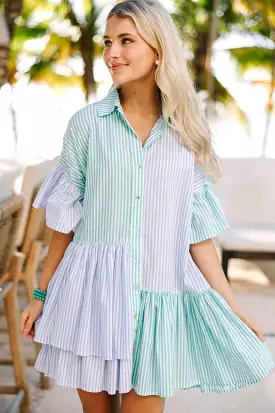 Call On You Green Striped Babydoll Dress