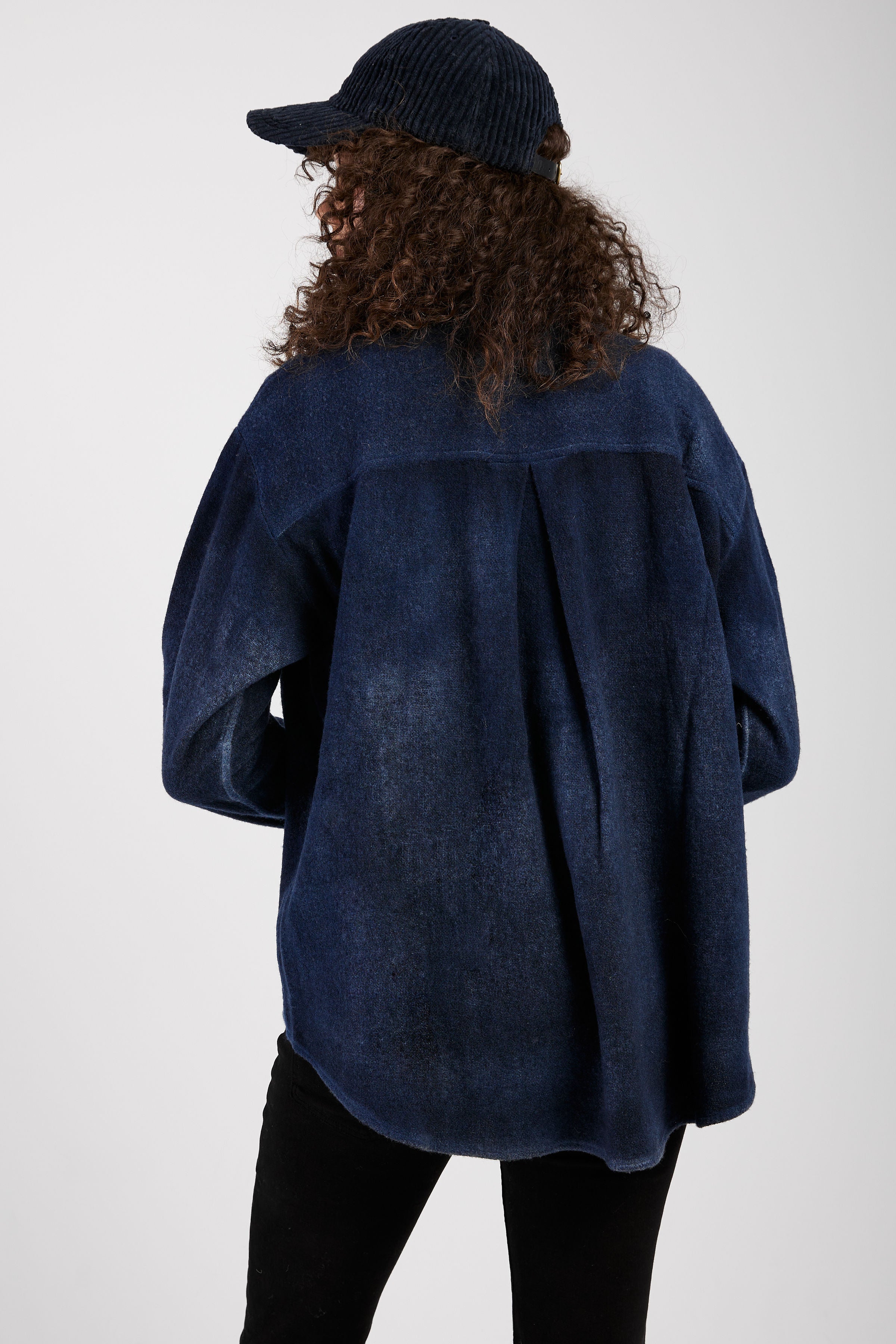 Cashmere Wool Knit Shirt in Midnight