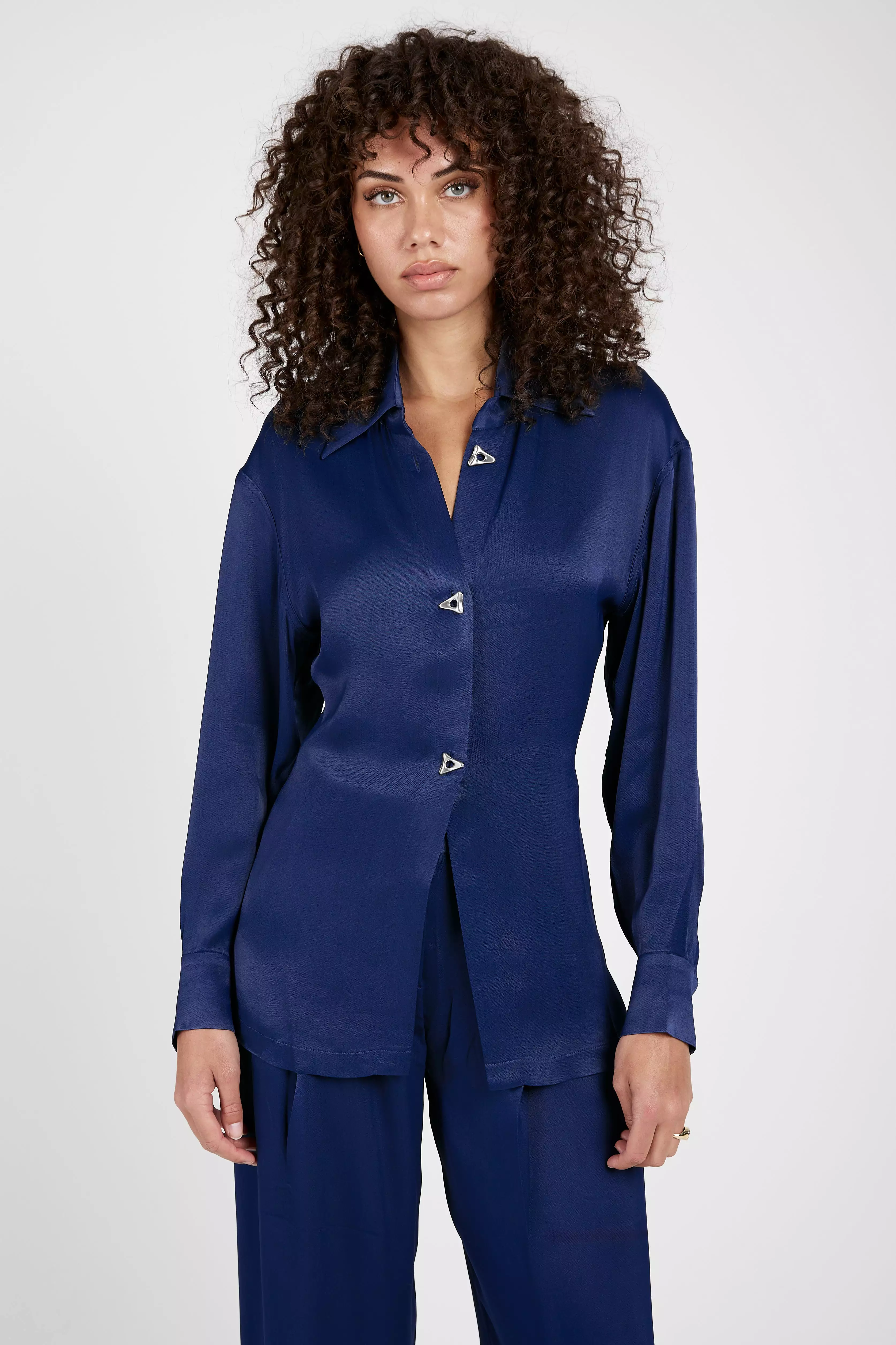 Chase Satin Blouse in Midnight Blue