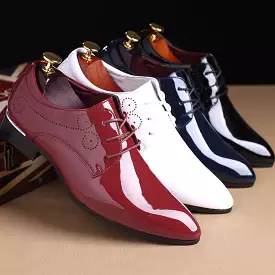 Classic Retro Brogue Shoes Patent Leather Mens Lace-Up Dress Business  Shoes