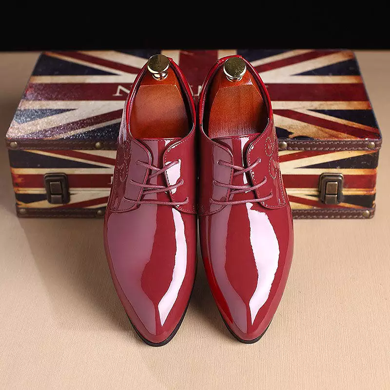 Classic Retro Brogue Shoes Patent Leather Mens Lace-Up Dress Business  Shoes