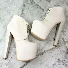 Cream High Platform Heel Booties