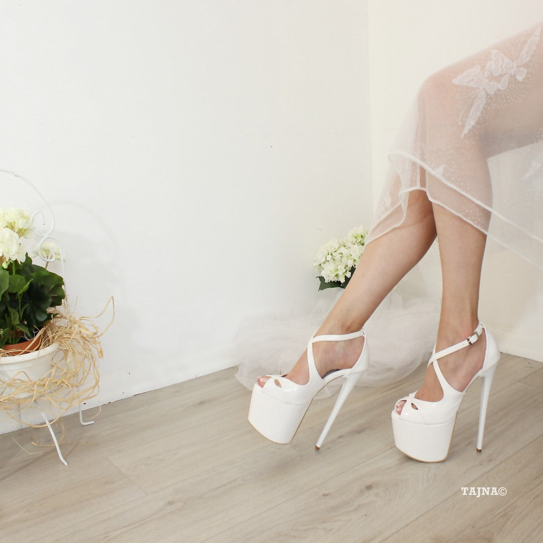 Cross Peep Toe White 19-20 cm Wedding Platforms