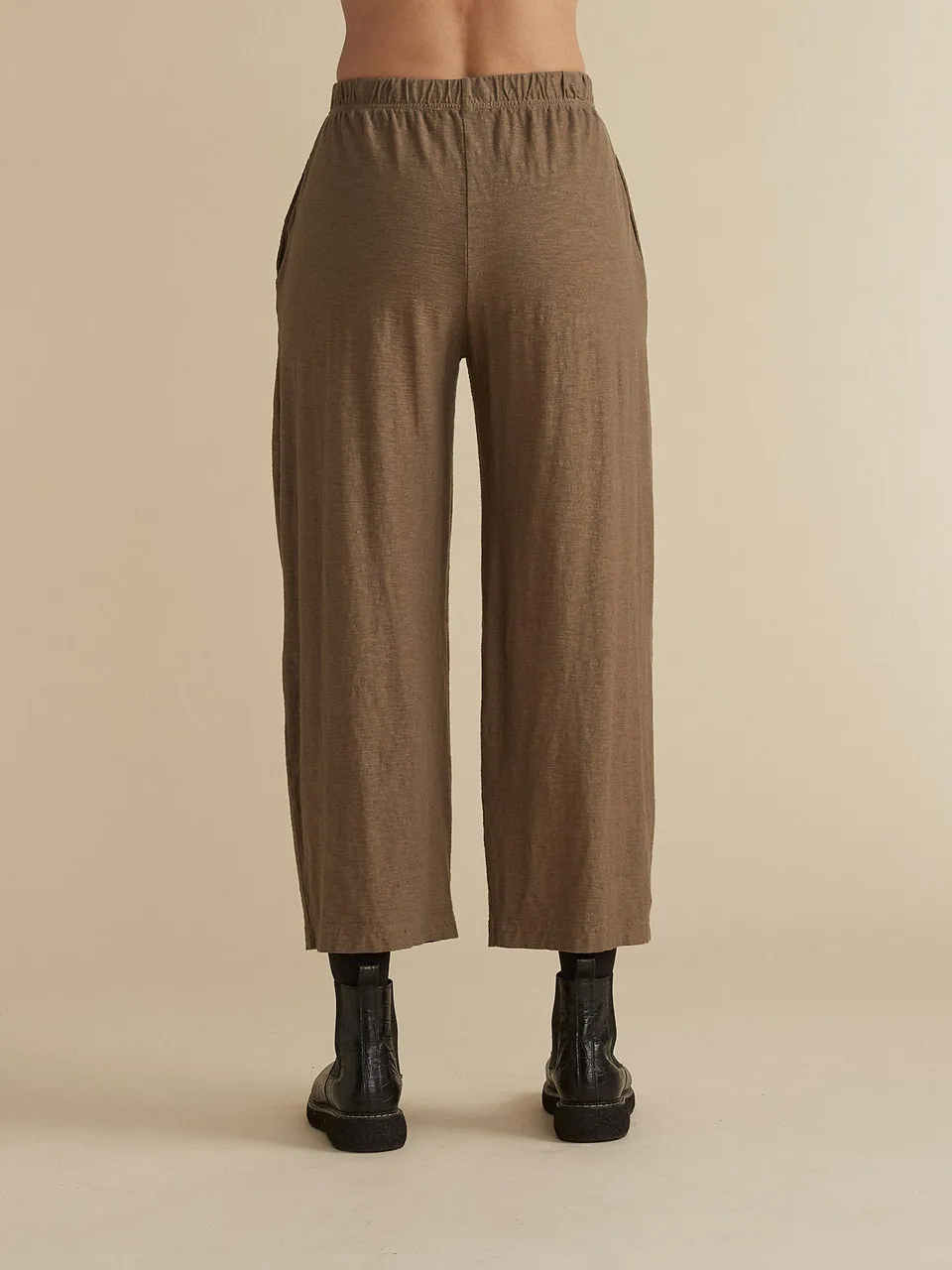 Cut Loose Linen Cotton Jersey Tuck Pant with Pockets