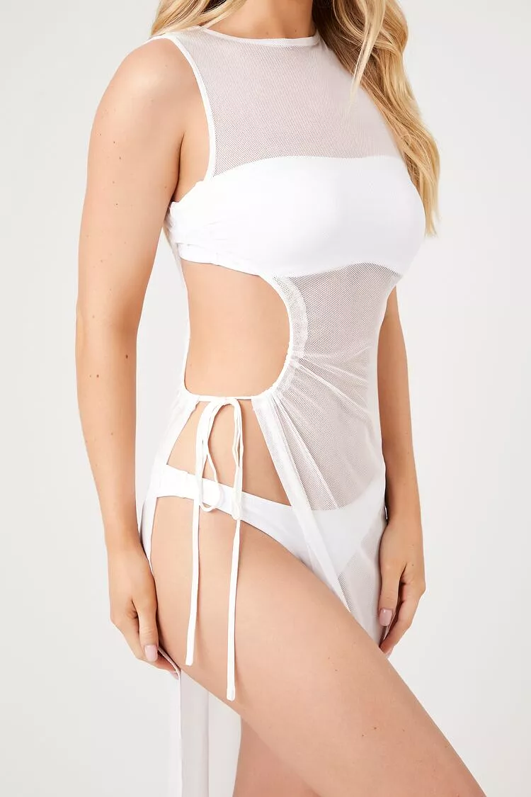 Cutout Mesh Swim Cover-Up Dress