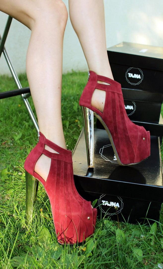 Dark Claret Red Stripe 19-20 cm Ankle Platform Booties