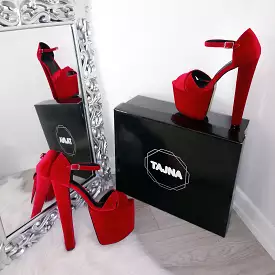 Dark Red Faux Suede 19 cm High Heel Platforms