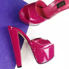 Deep Pink Gloss Chunky High Heel Mules