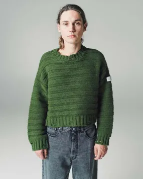 Distressed Cropped Knit Sweater - Green