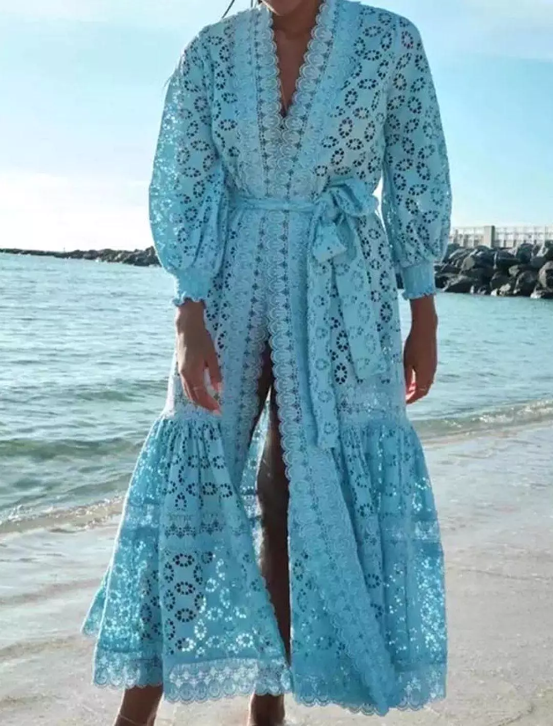 Embroidered Lace Long Cover Up Dress