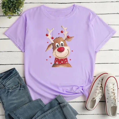 Fashion Elk Polyester Round Neck Short Sleeve Regular Sleeve Printing T-shirt