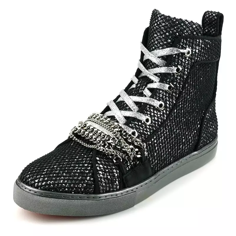 FI-2410 Black Silver Chain High Top Sneaker Encore by Fiesso