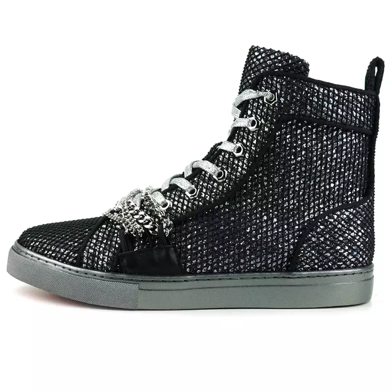 FI-2410 Black Silver Chain High Top Sneaker Encore by Fiesso