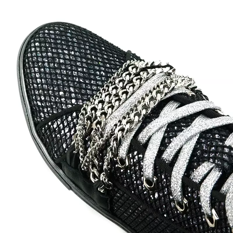 FI-2410 Black Silver Chain High Top Sneaker Encore by Fiesso