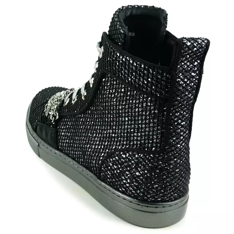 FI-2410 Black Silver Chain High Top Sneaker Encore by Fiesso