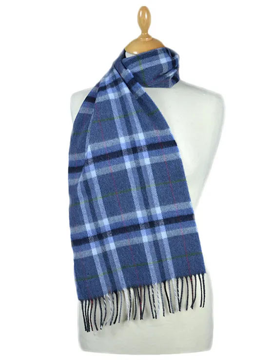 Fine Merino Plaid Scarf - Denim