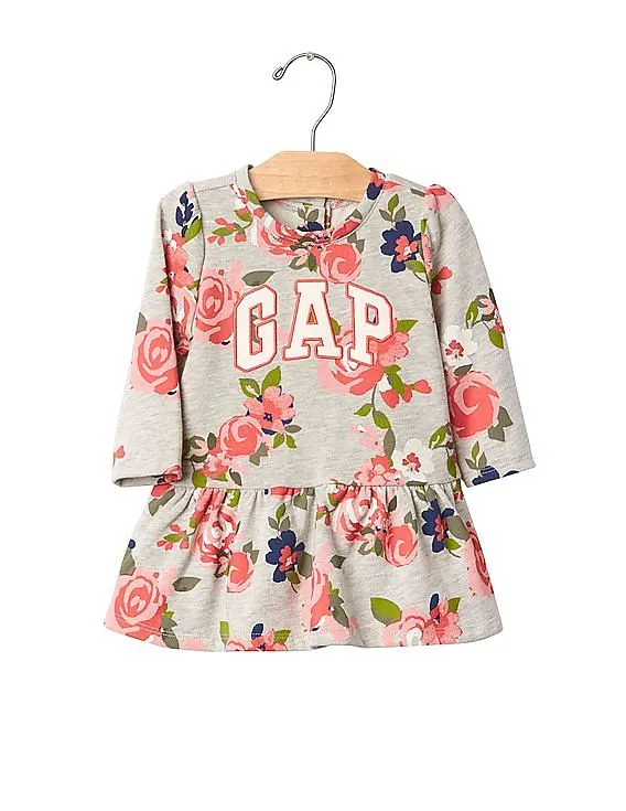 GAP Baby Grey Logo Floral Sweatshirt Dress