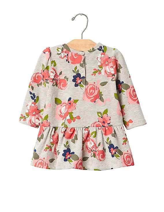 GAP Baby Grey Logo Floral Sweatshirt Dress