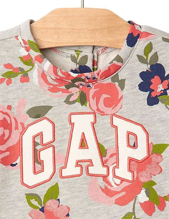 GAP Baby Grey Logo Floral Sweatshirt Dress