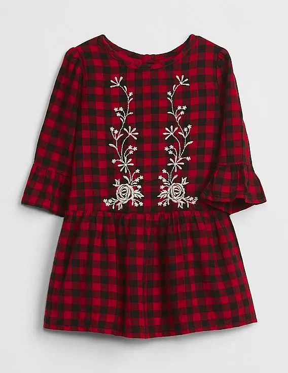 GAP Baby Red Embroidered Plaid Dress