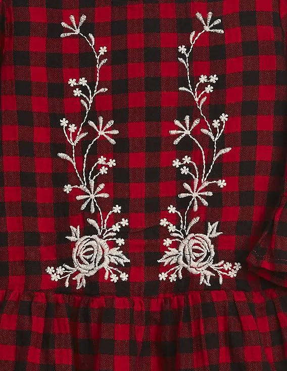 GAP Baby Red Embroidered Plaid Dress