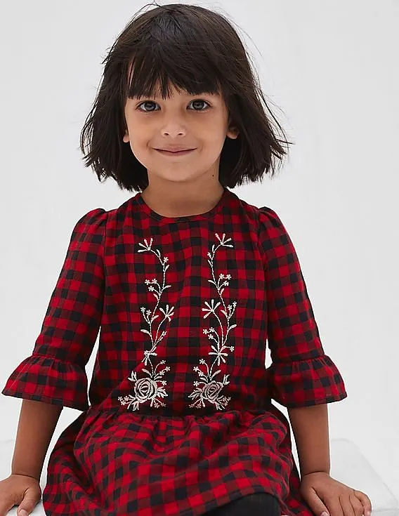 GAP Baby Red Embroidered Plaid Dress