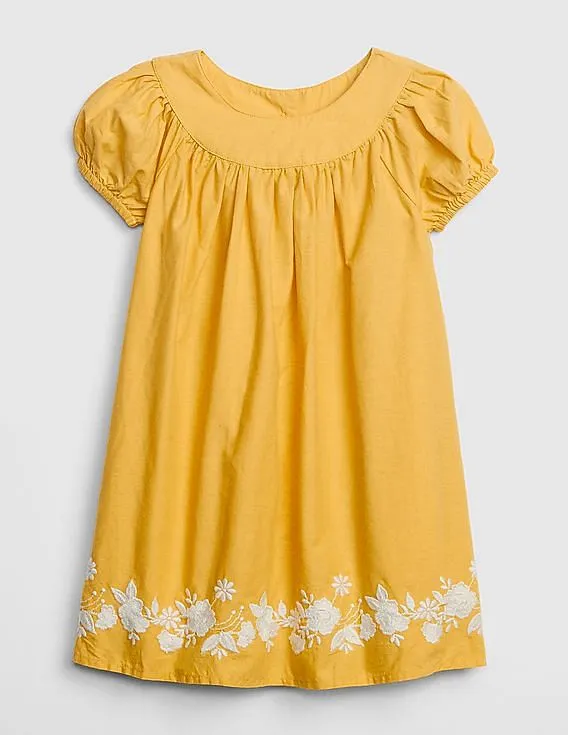 GAP Baby Yellow Embroidered Puff Sleeve Dress