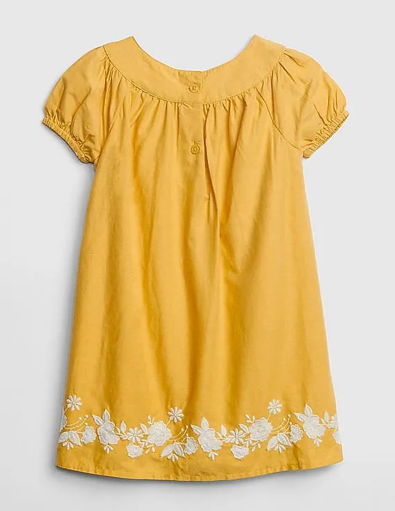 GAP Baby Yellow Embroidered Puff Sleeve Dress