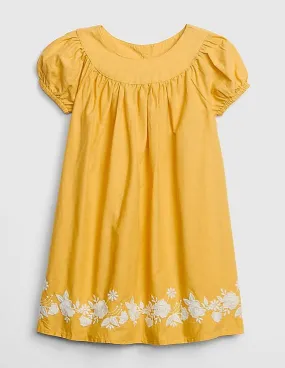 GAP Baby Yellow Embroidered Puff Sleeve Dress