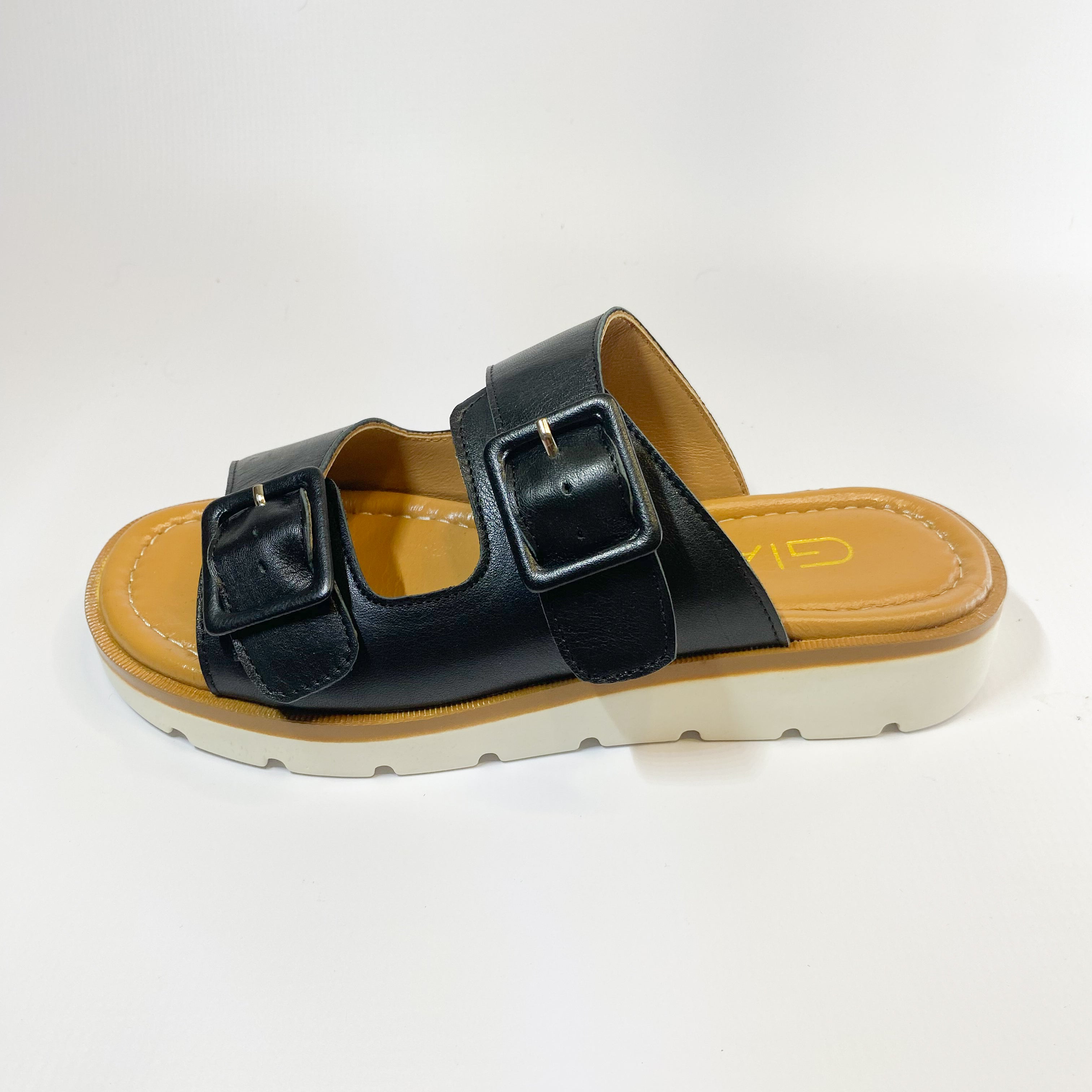 Gia black leather flatform sandal