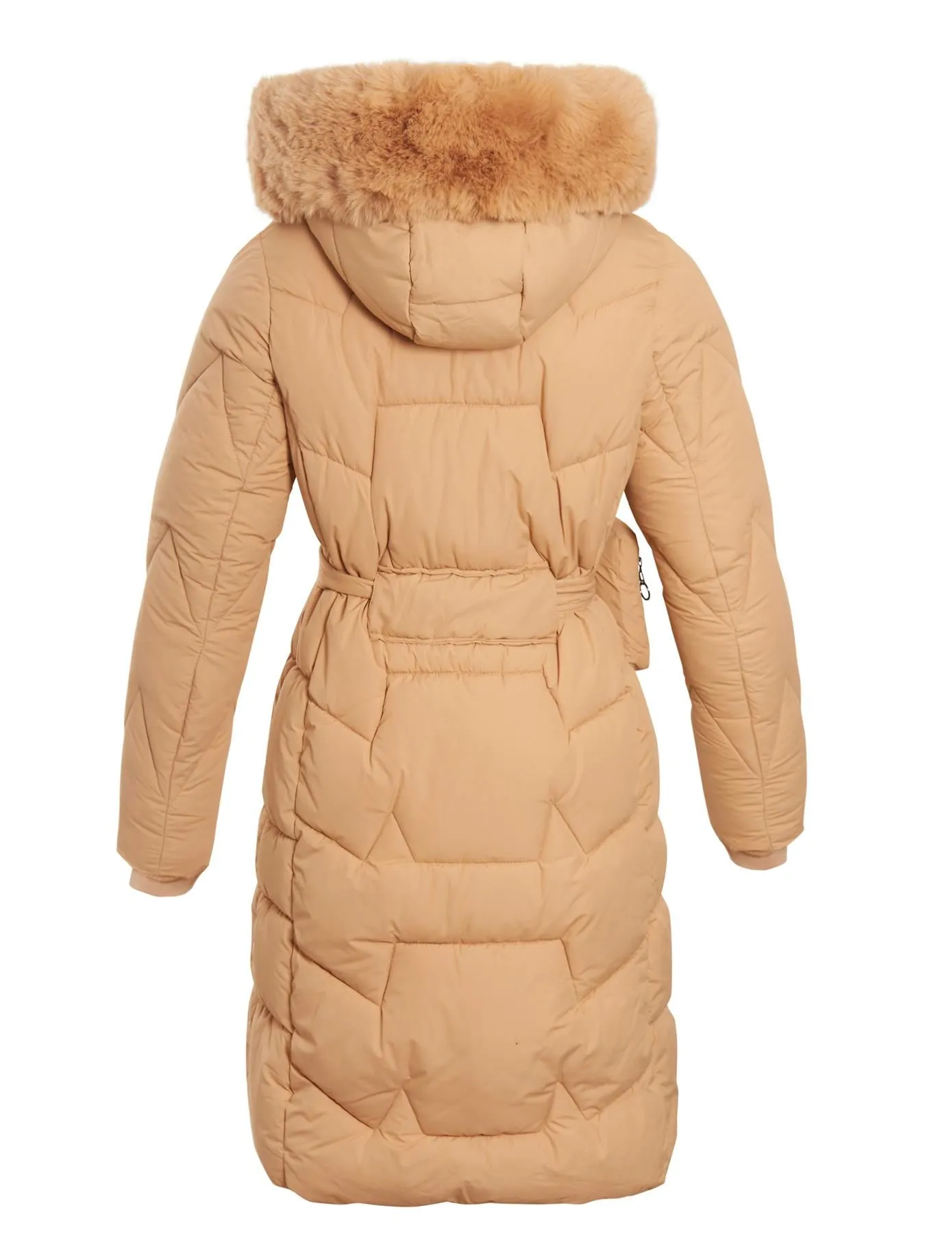 Girls Longline Padded Fleece Lined Coat, Black, Beige, Ages 3 to 14 Years