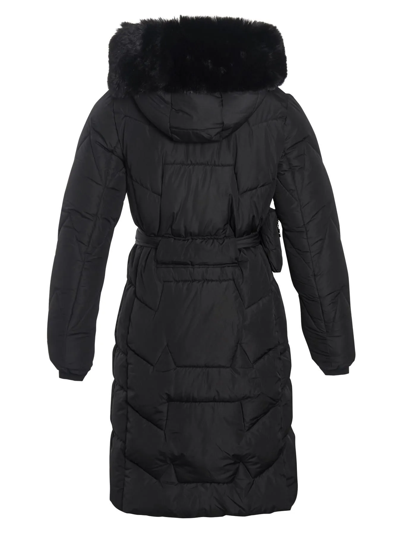 Girls Longline Padded Fleece Lined Coat, Black, Beige, Ages 3 to 14 Years