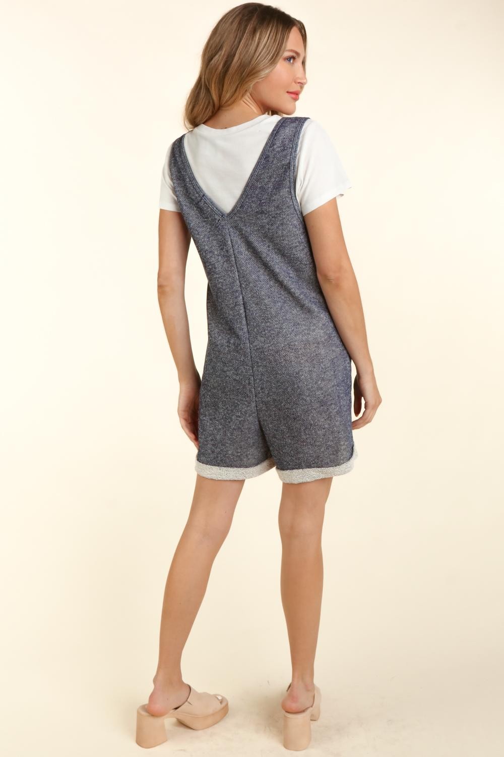 Haptics Sleeveless Two Tone Denim With Pockets Romper