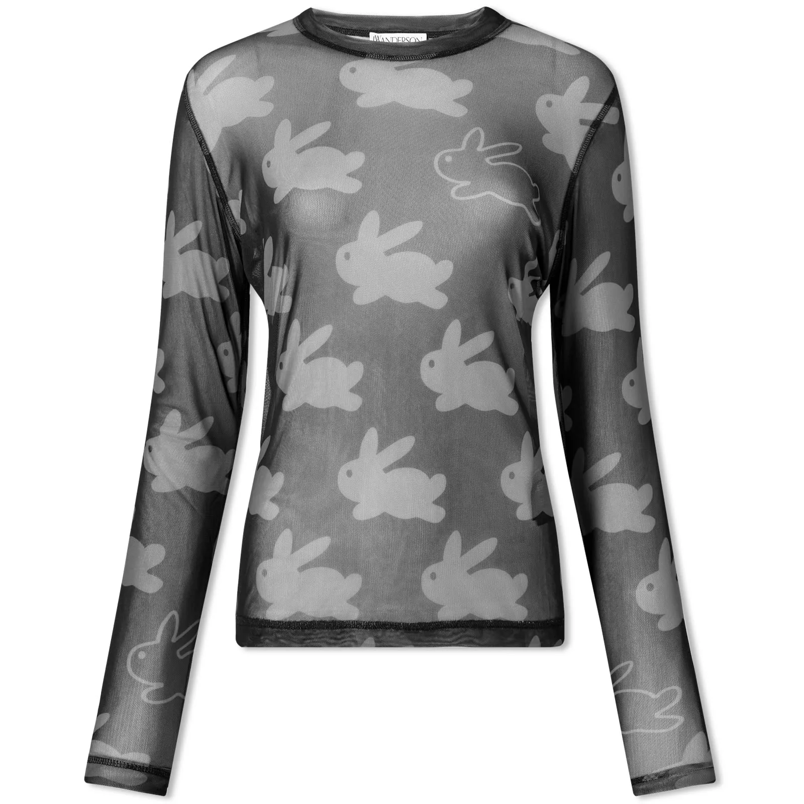 JW Anderson Long Sleeve Sheer Bunny Mesh TopBlack & Charcoal