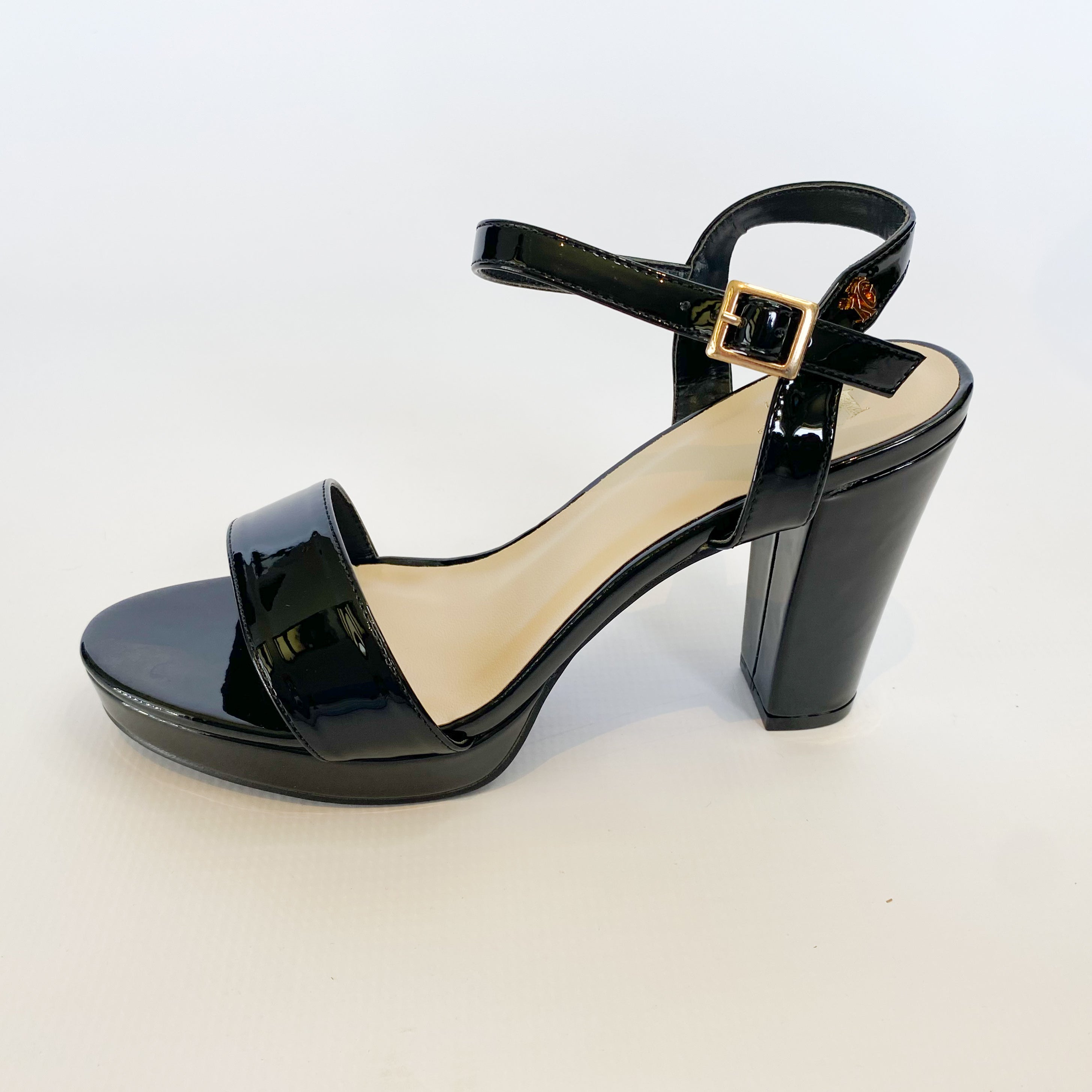 KG black patent platform heel