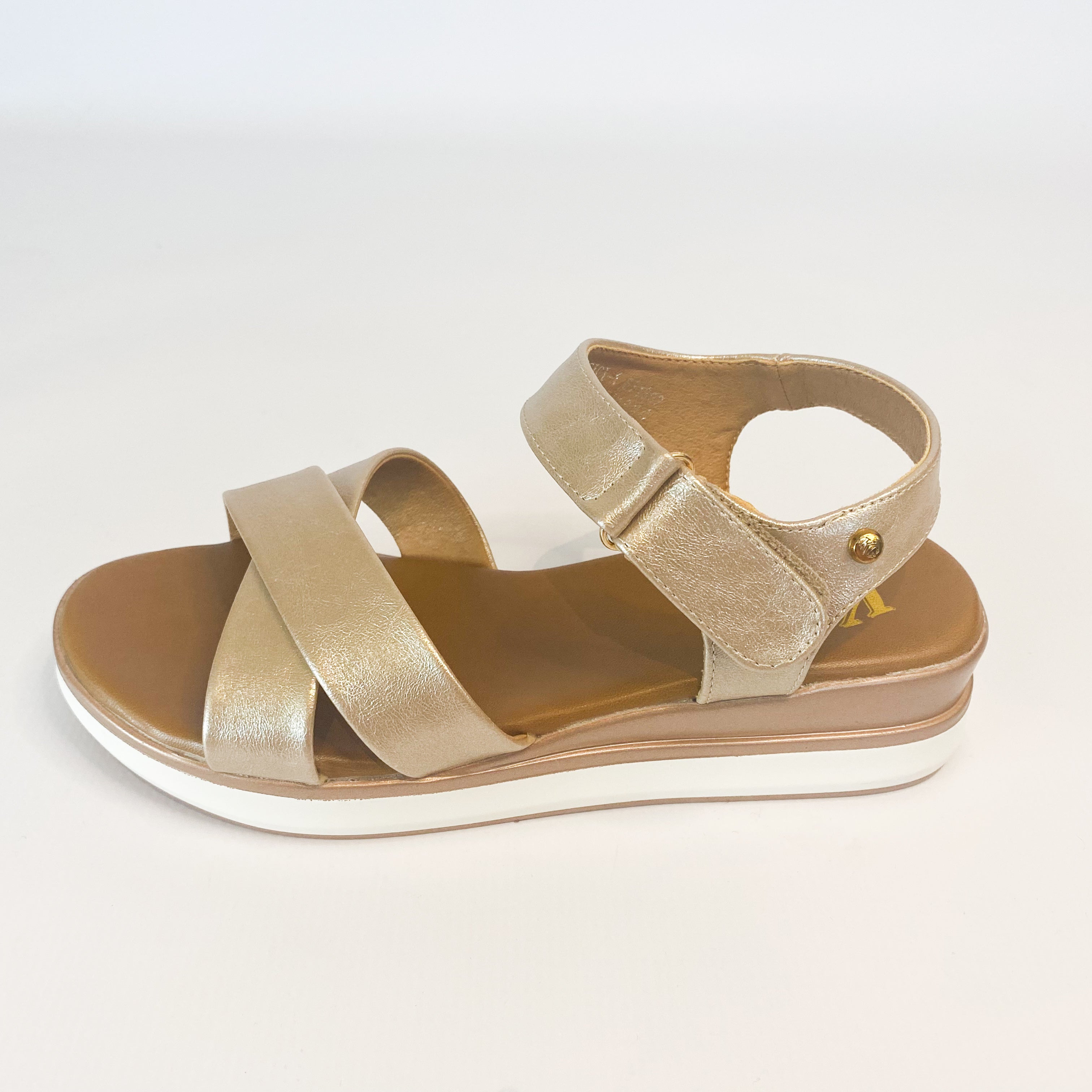 KG champagne crossover wedge sandal