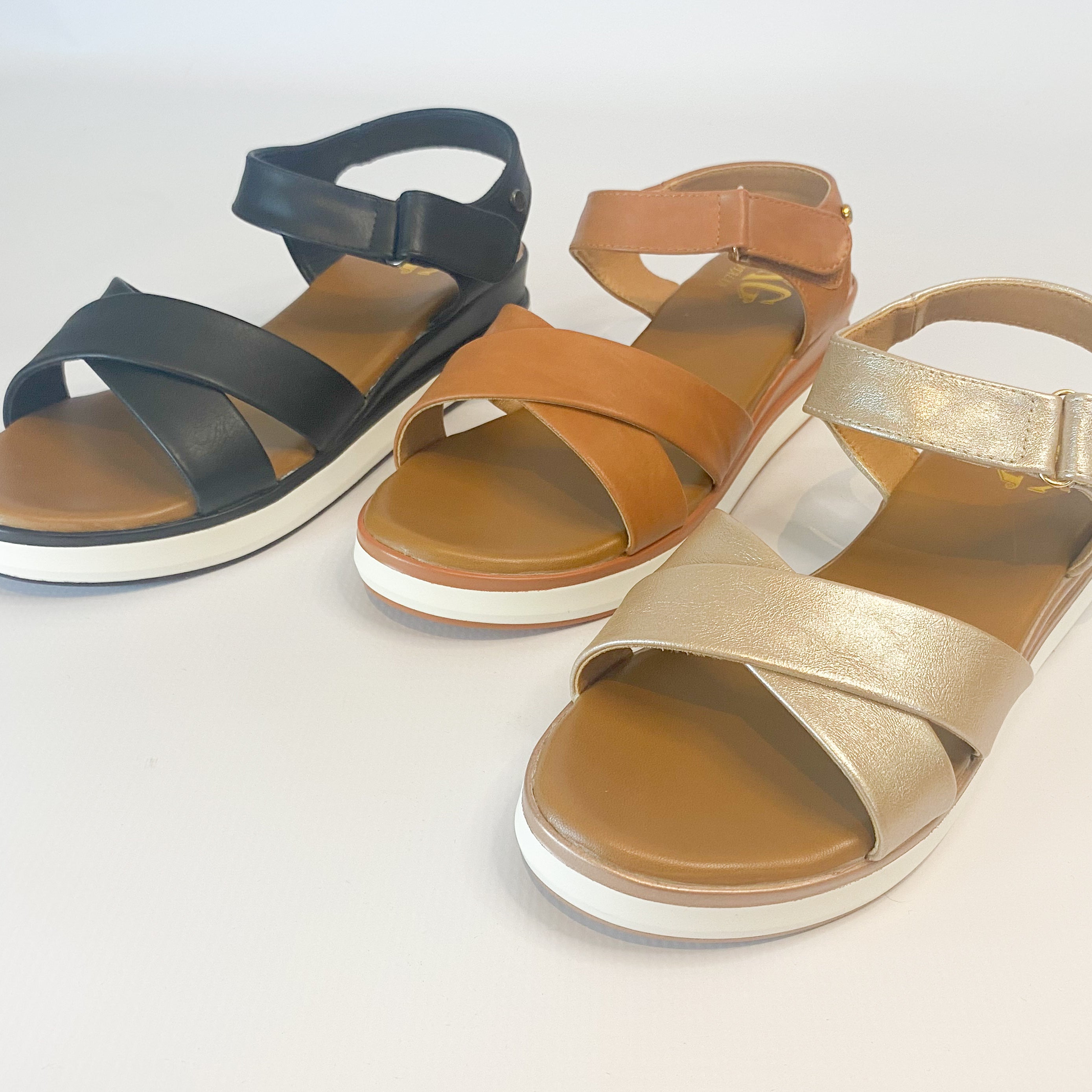 KG champagne crossover wedge sandal