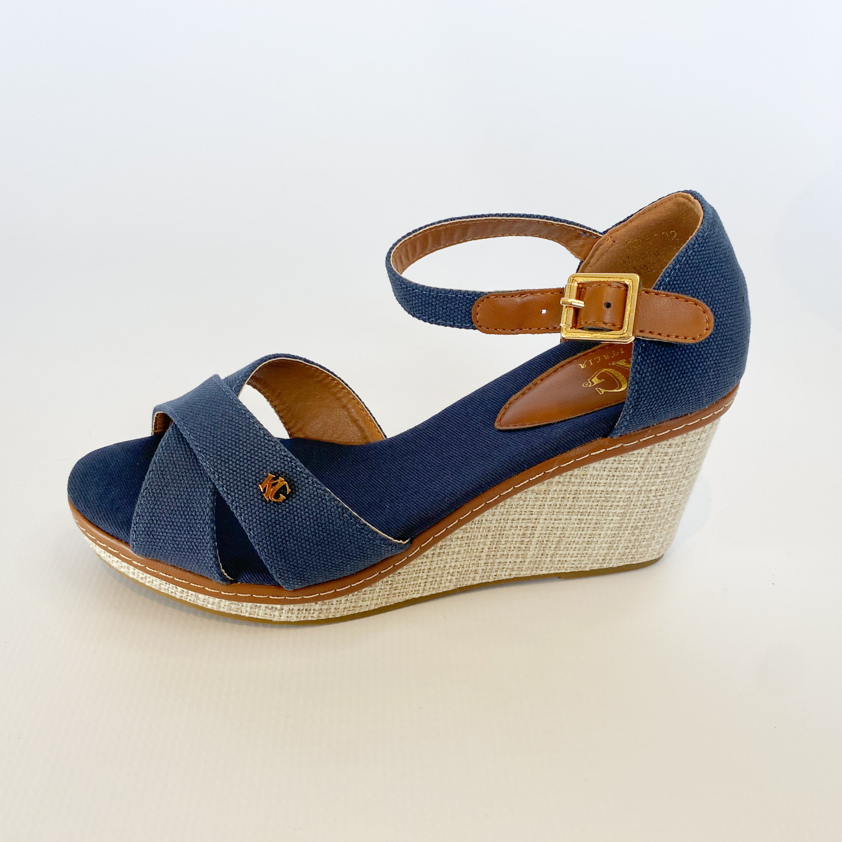 KG navy crossover strap canvas wedge