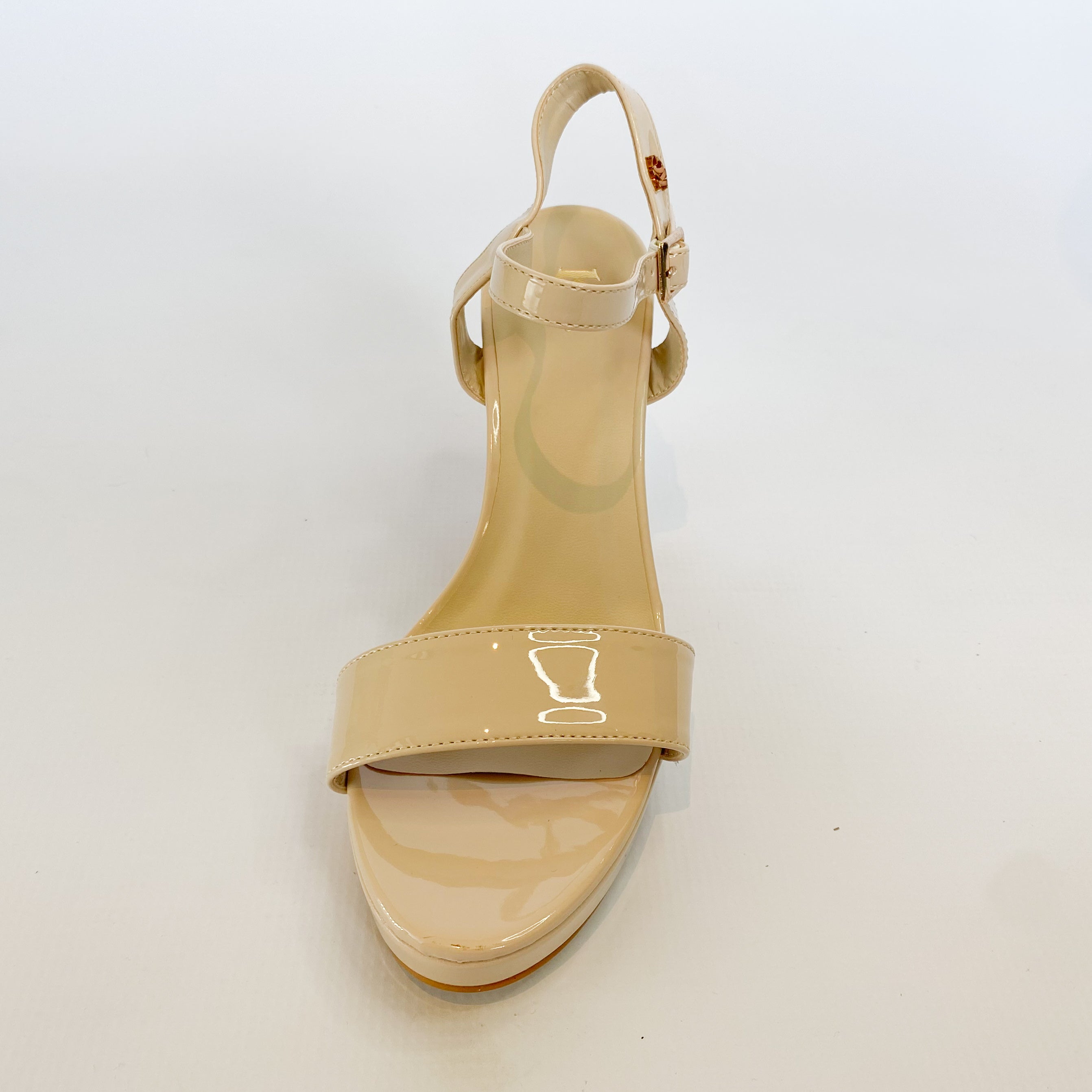 KG nude patent platform sandal