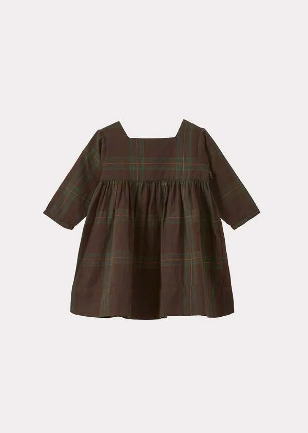 Kids Caramel EARTH BABY DRESS - BROWN/GREEN TARTAN