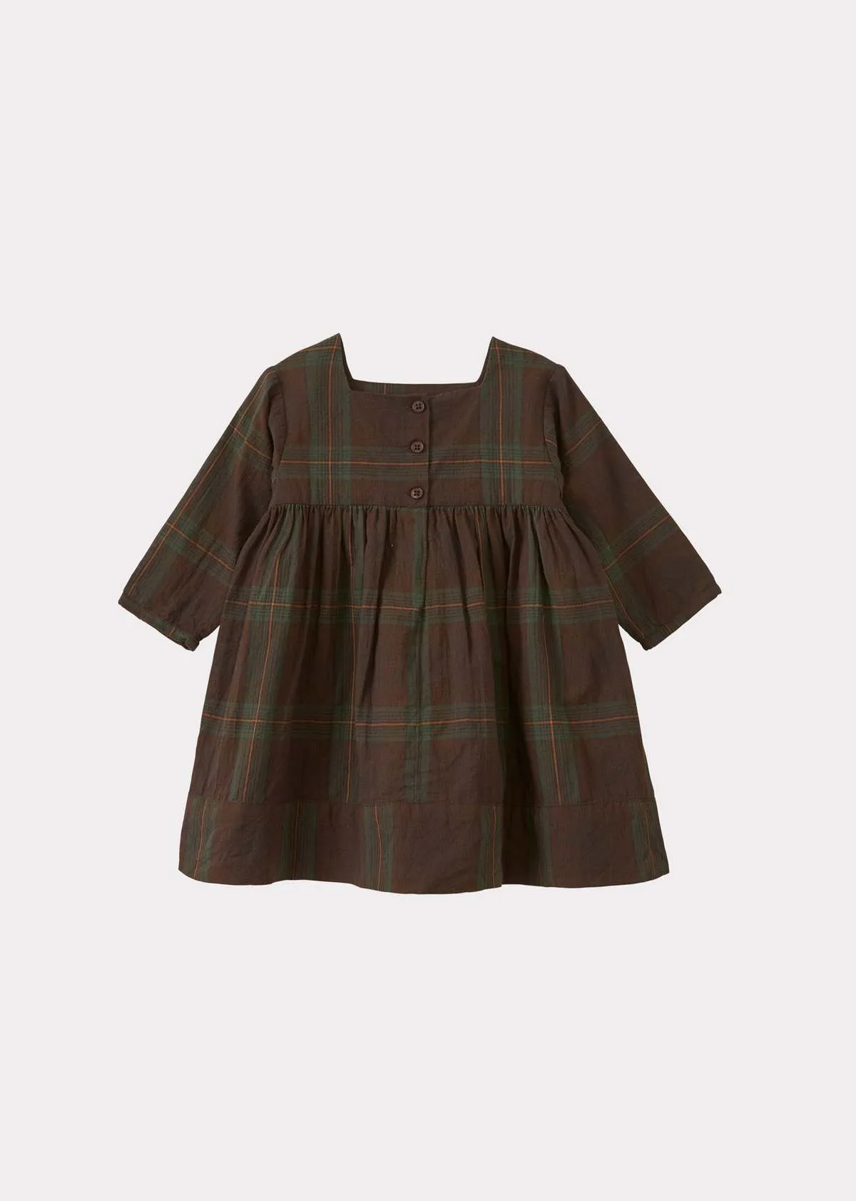 Kids Caramel EARTH BABY DRESS - BROWN/GREEN TARTAN