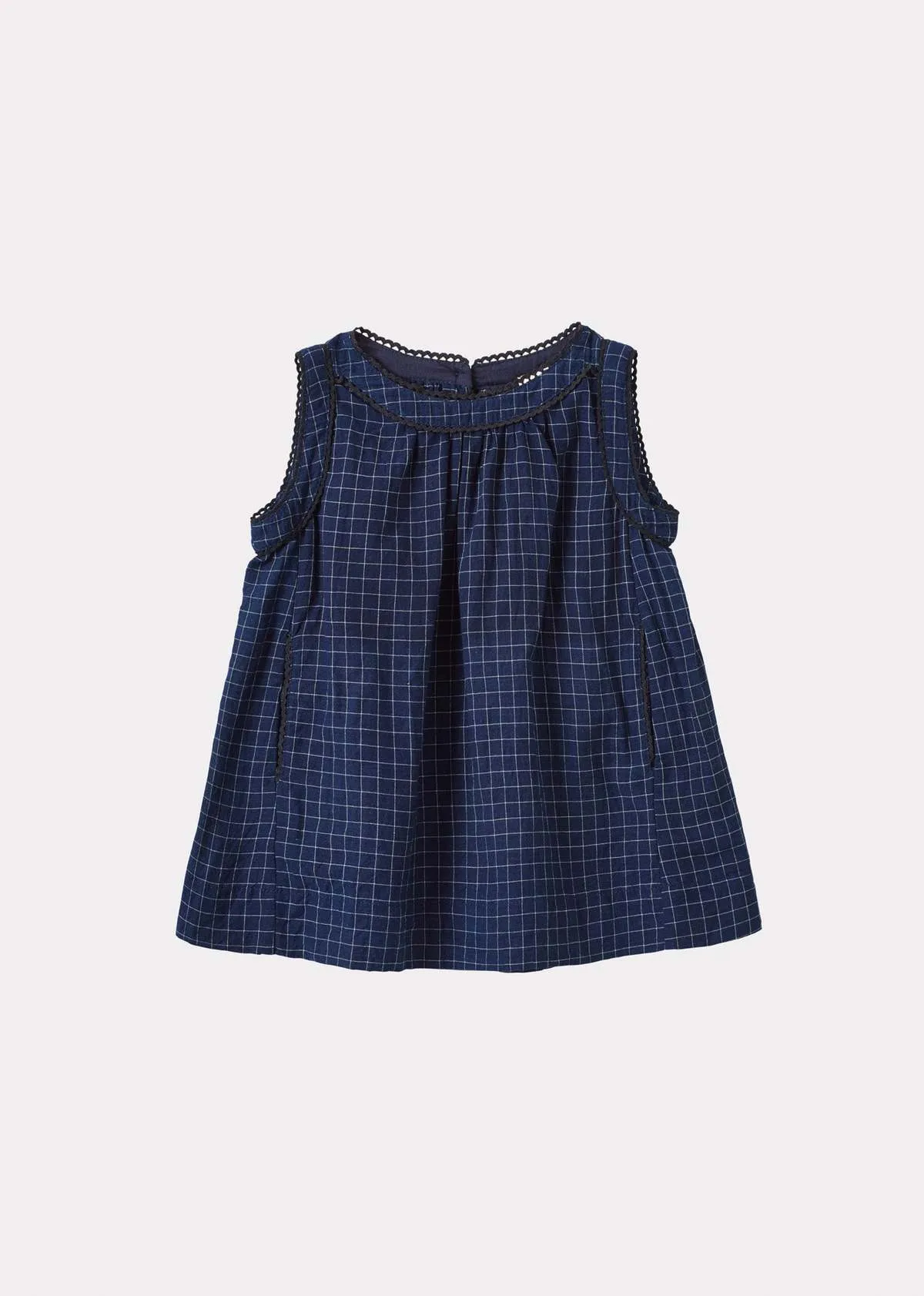 Kids Caramel GINGER BABY YARN DYED CHECK DRESS - NAVY