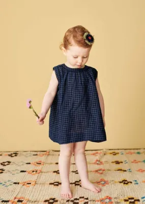 Kids Caramel GINGER BABY YARN DYED CHECK DRESS - NAVY