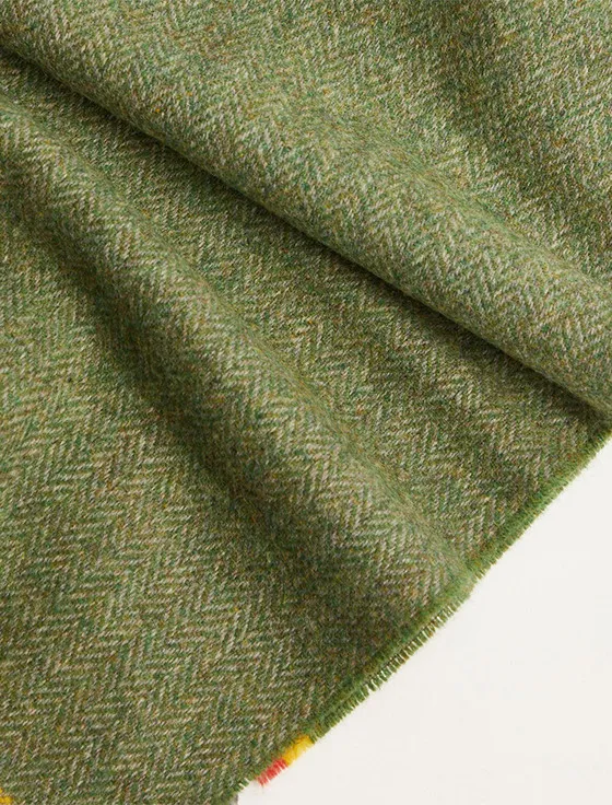 Lambswool Scarf - Green Herringbone