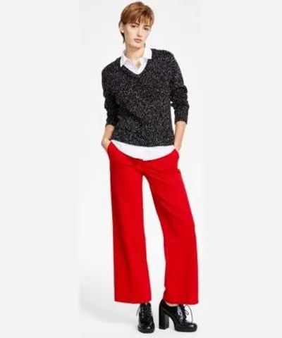 Liverpool Los Angeles Womens Layered Look Collared Sweater Kelsey Wide Leg Pants