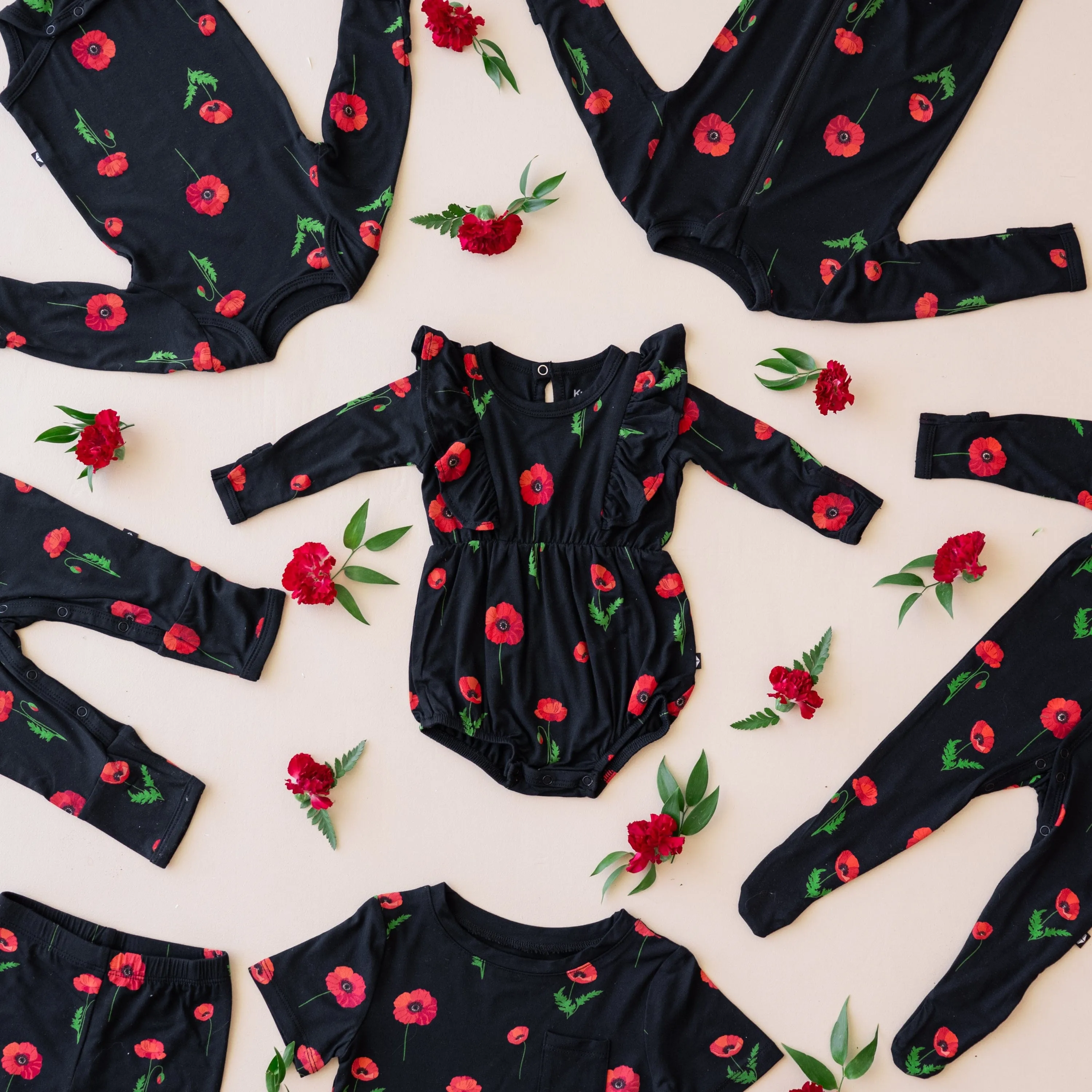 Long Sleeve Bodysuit in Midnight Poppies