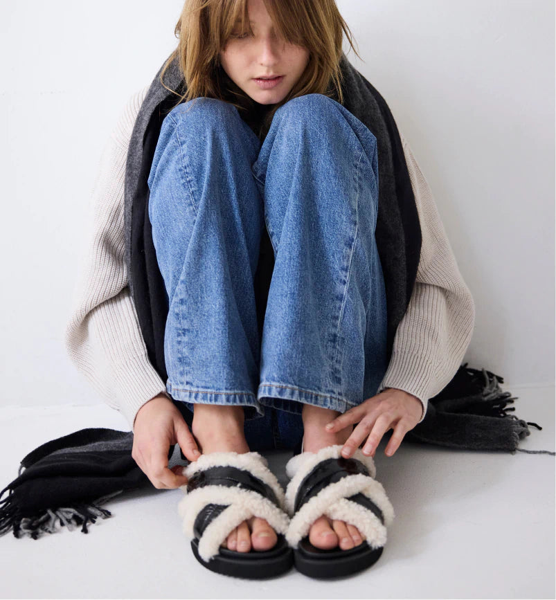 Love Shearling Sandal | Black Crush